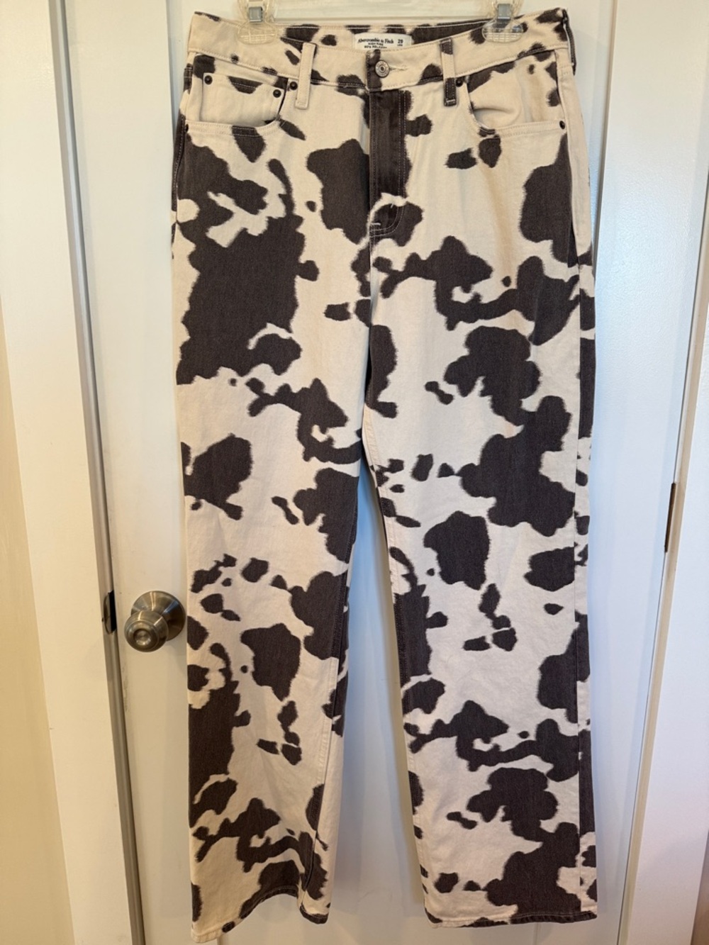 Abercrombie & Fitch Cow Print High-Rise Straight Jeans - Brown & Cream